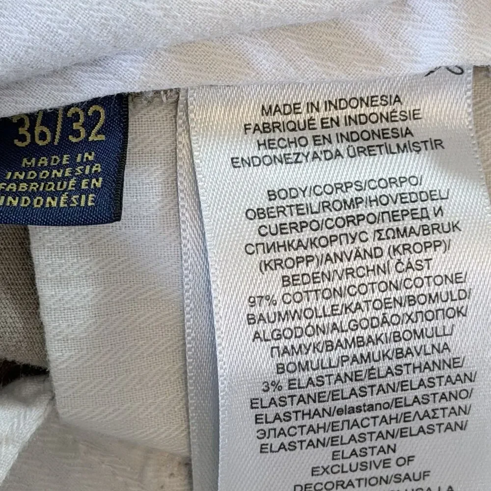 Polo Ralph Lauren Men’s 36x32 Khaki Stretch Slim Fit Pants Chino Beige